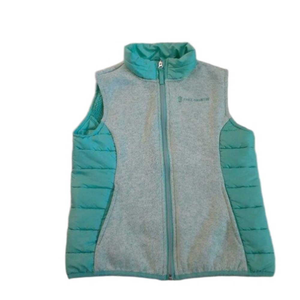 Free Country Girl's Youth Size Medium (10/12) Teal Hybrid Fleece Puffer Vest